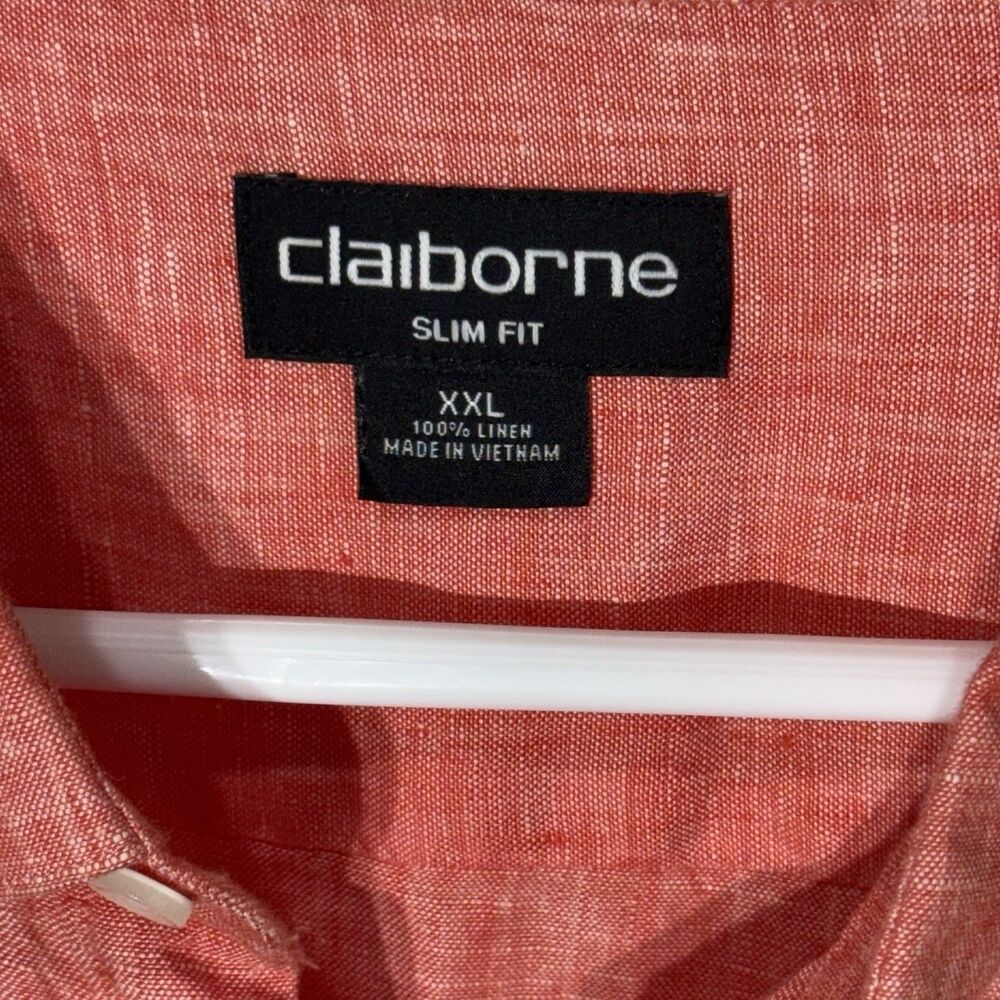 Claiborne Shirt Men’s XXL Slim Fit Red 100% Linen Long Sleeves Button Down - Picture 6 of 6